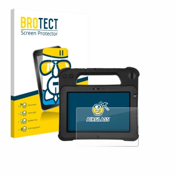 Parte frontale di una confezione del prodotto con il logo del marchio BROTECT. Accanto è raffigurato il dispositivo Zebra XPad