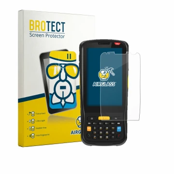 Parte frontale di una confezione del prodotto con il logo del marchio BROTECT. Accanto è raffigurato il dispositivo Newland MT