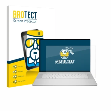 Parte frontale di una confezione del prodotto con il logo del marchio BROTECT. Accanto è raffigurato il dispositivo Dell 16 Pr