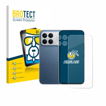 Parte frontale di una confezione del prodotto con il logo del marchio BROTECT. Accanto è raffigurato il dispositivo Xiaomi Poc