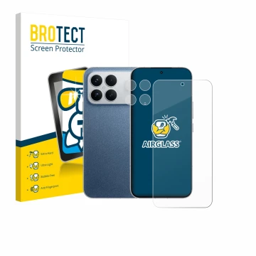 Parte frontale di una confezione del prodotto con il logo del marchio BROTECT. Accanto è raffigurato il dispositivo Xiaomi Poc