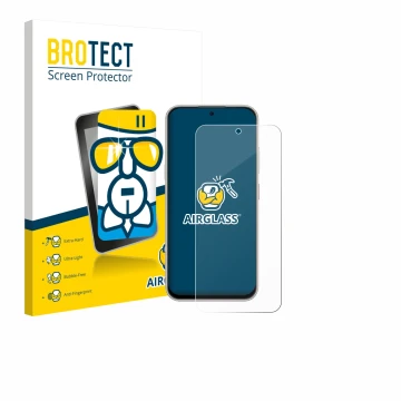 Parte frontale di una confezione del prodotto con il logo del marchio BROTECT. Accanto è raffigurato il dispositivo Nubia V80 