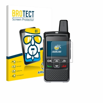 Parte frontale di una confezione del prodotto con il logo del marchio BROTECT. Accanto è raffigurato il dispositivo Hytera PNC
