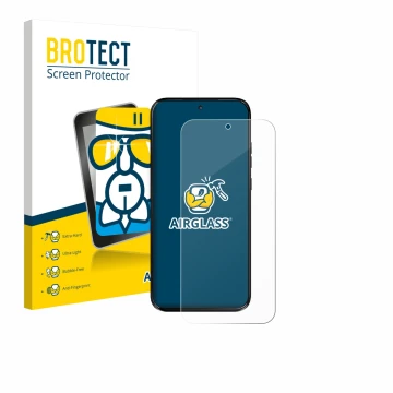 Parte frontale di una confezione del prodotto con il logo del marchio BROTECT. Accanto è raffigurato il dispositivo Motorola M