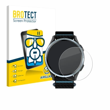 Parte frontale di una confezione del prodotto con il logo del marchio BROTECT. Accanto è raffigurato il dispositivo Garmin App