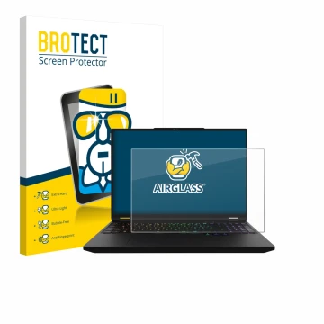 Parte frontale di una confezione del prodotto con il logo del marchio BROTECT. Accanto è raffigurato il dispositivo XMG Apex 1