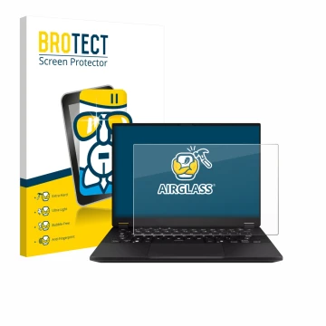 Parte frontale di una confezione del prodotto con il logo del marchio BROTECT. Accanto è raffigurato il dispositivo ASUS TUF G