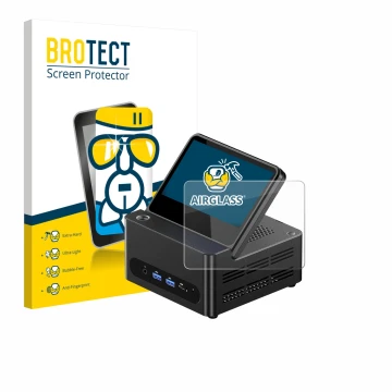 Parte frontale di una confezione del prodotto con il logo del marchio BROTECT. Accanto è raffigurato il dispositivo AOOSTAR ‎G