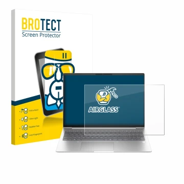 Parte frontale di una confezione del prodotto con il logo del marchio BROTECT. Accanto è raffigurato il dispositivo HP EliteBo