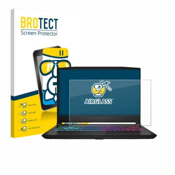 Parte frontale di una confezione del prodotto con il logo del marchio BROTECT. Accanto è raffigurato il dispositivo MSI Katana