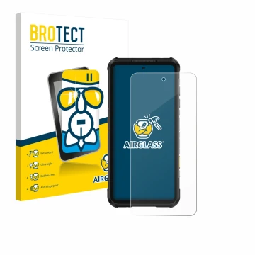Parte frontale di una confezione del prodotto con il logo del marchio BROTECT. Accanto è raffigurato il dispositivo Ulefone Ru