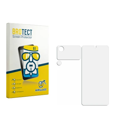 Parte frontale di una confezione del prodotto con il logo del marchio BROTECT. Accanto si trova la protezione per lo schermo c