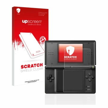 Parte frontale di una confezione del prodotto con il logo del marchio upscreen. Accanto è raffigurato il dispositivo Nintendo 
