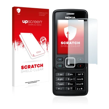 Parte frontale di una confezione del prodotto con il logo del marchio upscreen. Accanto è raffigurato il dispositivo Nokia 630