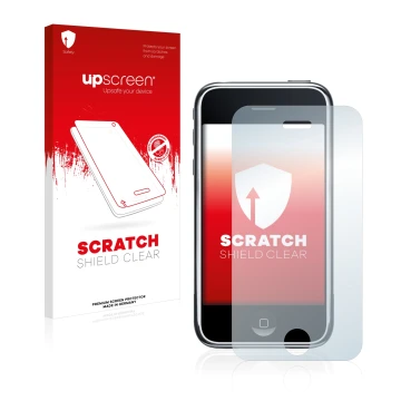 Parte frontale di una confezione del prodotto con il logo del marchio upscreen. Accanto è raffigurato il dispositivo Apple iPh