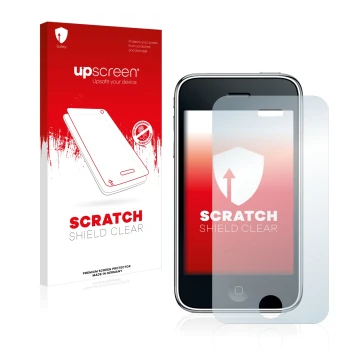 Parte frontale di una confezione del prodotto con il logo del marchio upscreen. Accanto è raffigurato il dispositivo Apple iPh