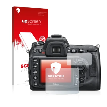 Parte frontale di una confezione del prodotto con il logo del marchio upscreen. Accanto è raffigurato il dispositivo Nikon D30