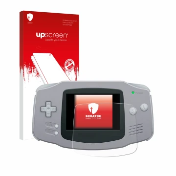 Parte frontale di una confezione del prodotto con il logo del marchio upscreen. Accanto è raffigurato il dispositivo Nintendo 