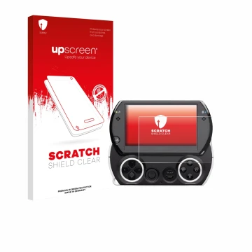 Parte frontale di una confezione del prodotto con il logo del marchio upscreen. Accanto è raffigurato il dispositivo Sony PSP 