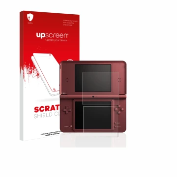 Parte frontale di una confezione del prodotto con il logo del marchio upscreen. Accanto è raffigurato il dispositivo Nintendo 