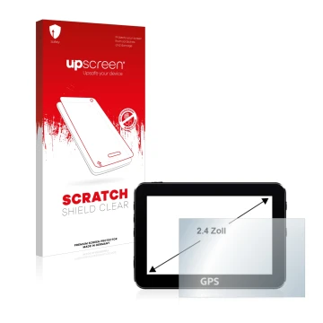 Parte frontale di una confezione del prodotto con il logo del marchio upscreen. Accanto è raffigurato il dispositivo con la re