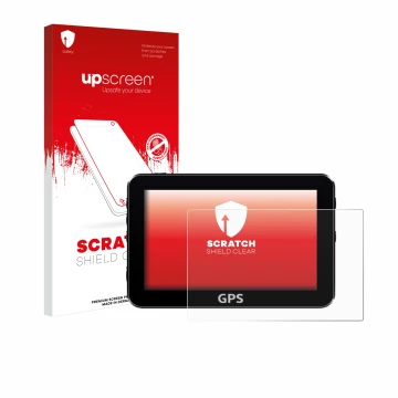 Parte frontale di una confezione del prodotto con il logo del marchio upscreen. Accanto è raffigurato il dispositivo con la re