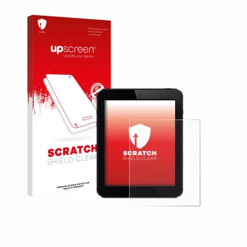 Parte frontale di una confezione del prodotto con il logo del marchio upscreen. Accanto è raffigurato il dispositivo con la re