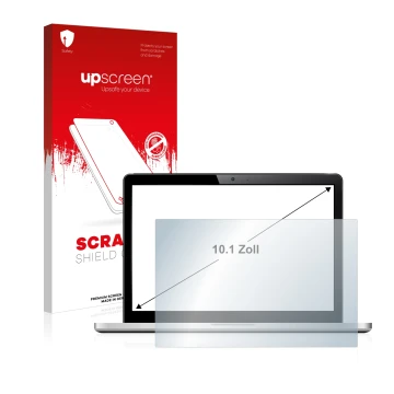Parte frontale di una confezione del prodotto con il logo del marchio upscreen. Accanto è raffigurato il dispositivo con la re