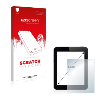 Parte frontale di una confezione del prodotto con il logo del marchio upscreen. Accanto è raffigurato il dispositivo con la re