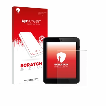 Parte frontale di una confezione del prodotto con il logo del marchio upscreen. Accanto è raffigurato il dispositivo con la re