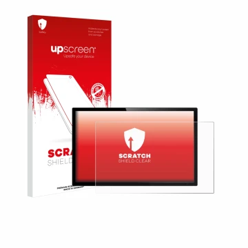 Parte frontale di una confezione del prodotto con il logo del marchio upscreen. Accanto è raffigurato il dispositivo con la re
