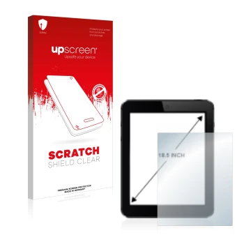 Parte frontale di una confezione del prodotto con il logo del marchio upscreen. Accanto è raffigurato il dispositivo con la re