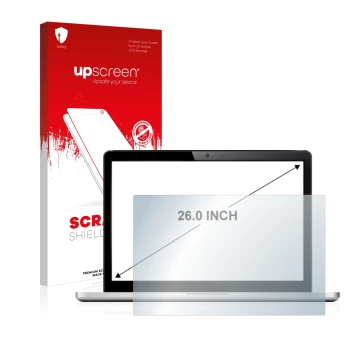 Parte frontale di una confezione del prodotto con il logo del marchio upscreen. Accanto è raffigurato il dispositivo con la re