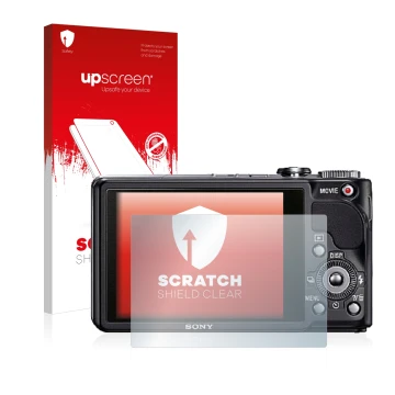 Parte frontale di una confezione del prodotto con il logo del marchio upscreen. Accanto è raffigurato il dispositivo Sony Cybe