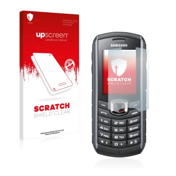 Parte frontale di una confezione del prodotto con il logo del marchio upscreen. Accanto è raffigurato il dispositivo Samsung G