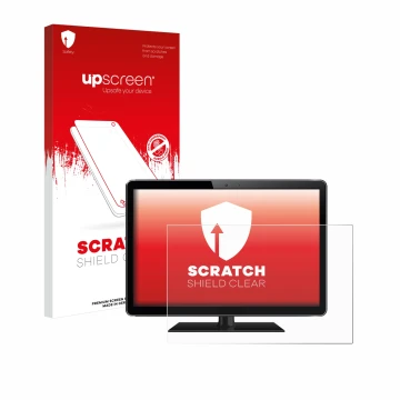 Parte frontale di una confezione del prodotto con il logo del marchio upscreen. Accanto è raffigurato il dispositivo con la re
