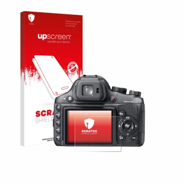 Parte frontale di una confezione del prodotto con il logo del marchio upscreen. Accanto è raffigurato il dispositivo Fujifilm 