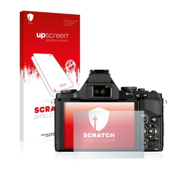 Parte frontale di una confezione del prodotto con il logo del marchio upscreen. Accanto è raffigurato il dispositivo Olympus O