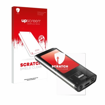 Parte frontale di una confezione del prodotto con il logo del marchio upscreen. Accanto è raffigurato il dispositivo Intenso V
