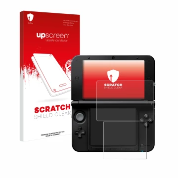 Parte frontale di una confezione del prodotto con il logo del marchio upscreen. Accanto è raffigurato il dispositivo Nintendo 
