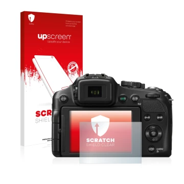 Parte frontale di una confezione del prodotto con il logo del marchio upscreen. Accanto è raffigurato il dispositivo Panasonic