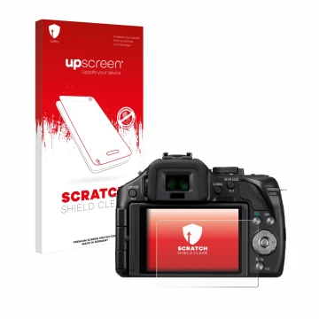 Parte frontale di una confezione del prodotto con il logo del marchio upscreen. Accanto è raffigurato il dispositivo Panasonic
