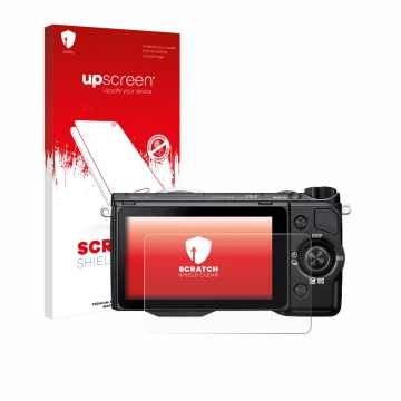 Parte frontale di una confezione del prodotto con il logo del marchio upscreen. Accanto è raffigurato il dispositivo Sony Alph