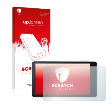 Parte frontale di una confezione del prodotto con il logo del marchio upscreen. Accanto è raffigurato il dispositivo Samsung G