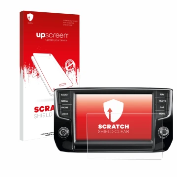 Parte frontale di una confezione del prodotto con il logo del marchio upscreen. Accanto è raffigurato il dispositivo Volkswage