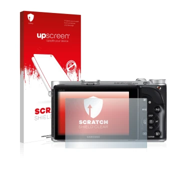 Parte frontale di una confezione del prodotto con il logo del marchio upscreen. Accanto è raffigurato il dispositivo Samsung N