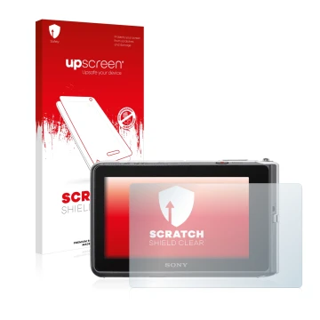 Parte frontale di una confezione del prodotto con il logo del marchio upscreen. Accanto è raffigurato il dispositivo Sony Cybe