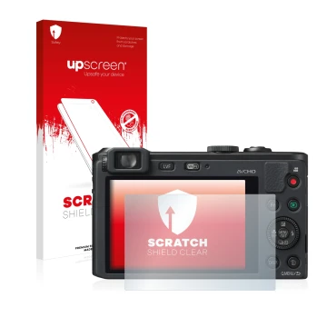 Parte frontale di una confezione del prodotto con il logo del marchio upscreen. Accanto è raffigurato il dispositivo Panasonic