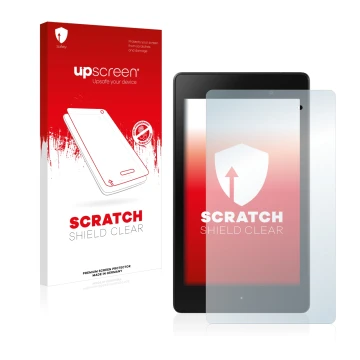 Parte frontale di una confezione del prodotto con il logo del marchio upscreen. Accanto è raffigurato il dispositivo ASUS Nexu