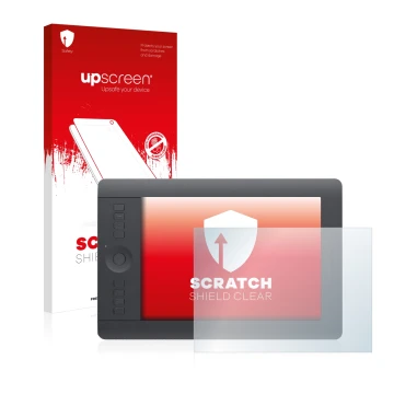 Parte frontale di una confezione del prodotto con il logo del marchio upscreen. Accanto è raffigurato il dispositivo Wacom Int
